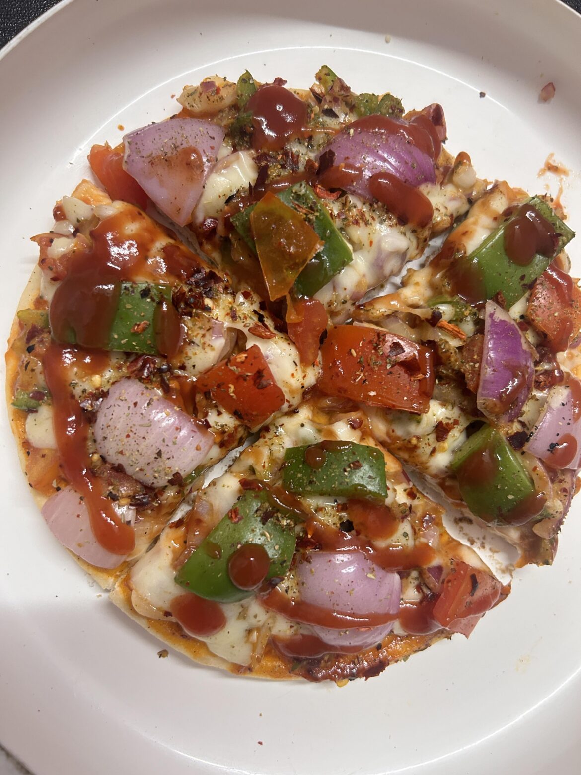 I tried making pizza for the very first time, i added tomato ketchup on my pizza, will the society accept me🥺