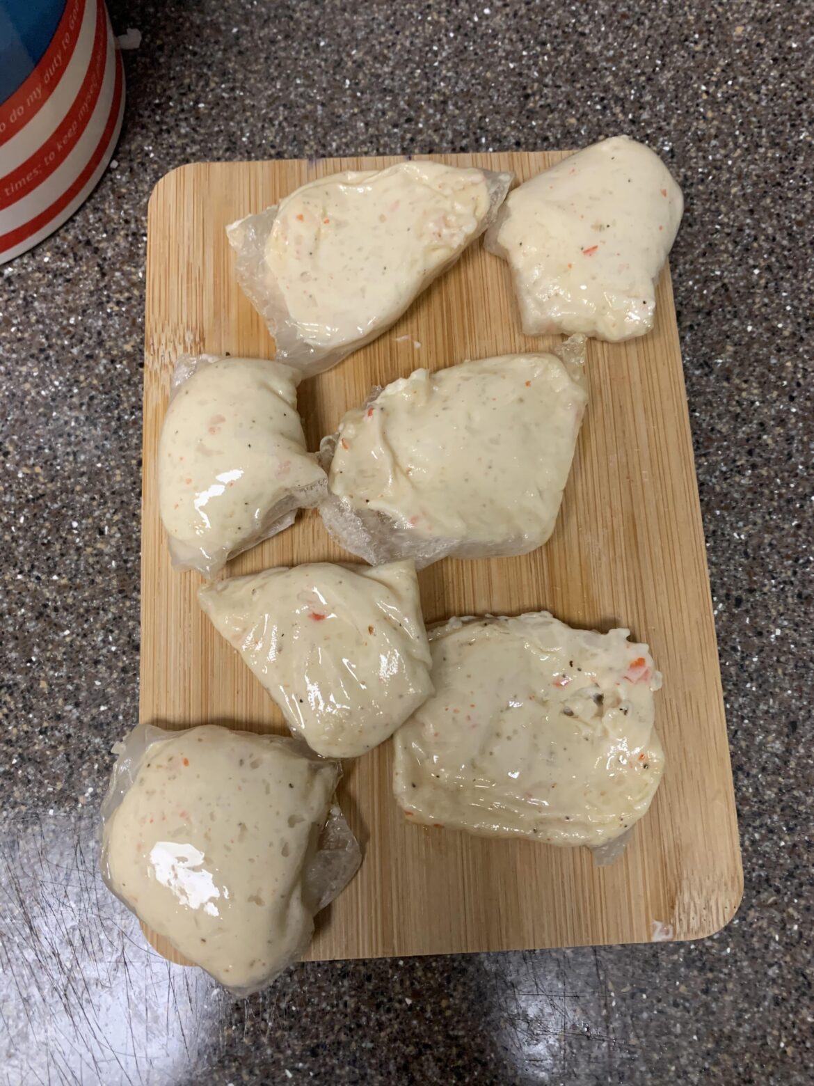 Crab rangoons, except we used rice paper and air fried them