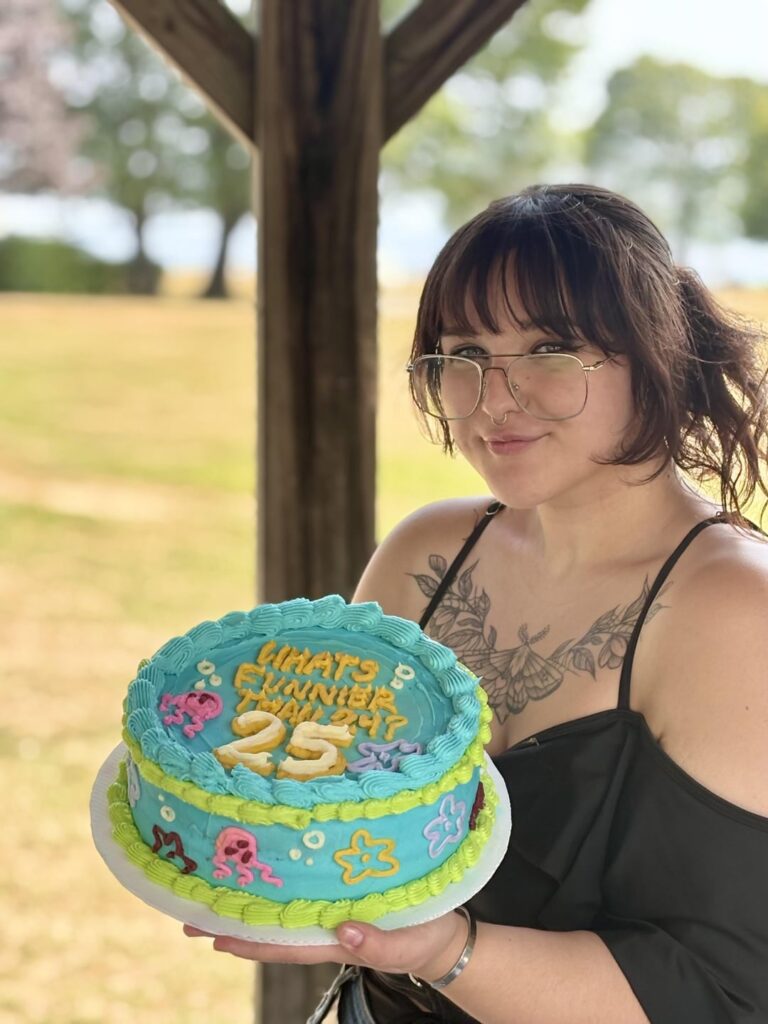 first time writing on a cake,, lil messy but still silly! 🫧