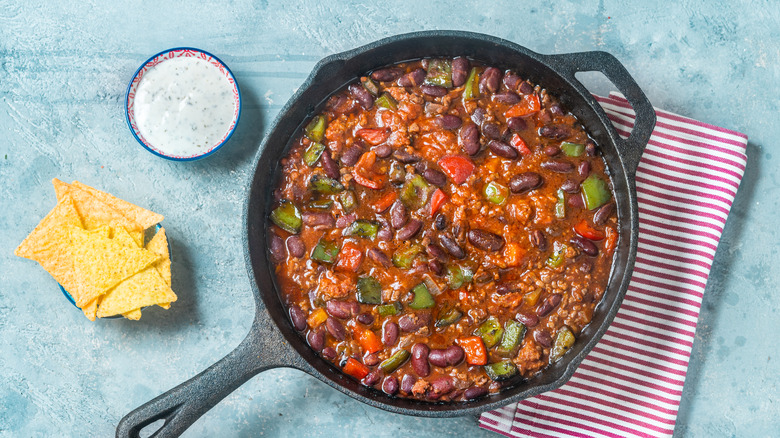chili in cast iron skillet