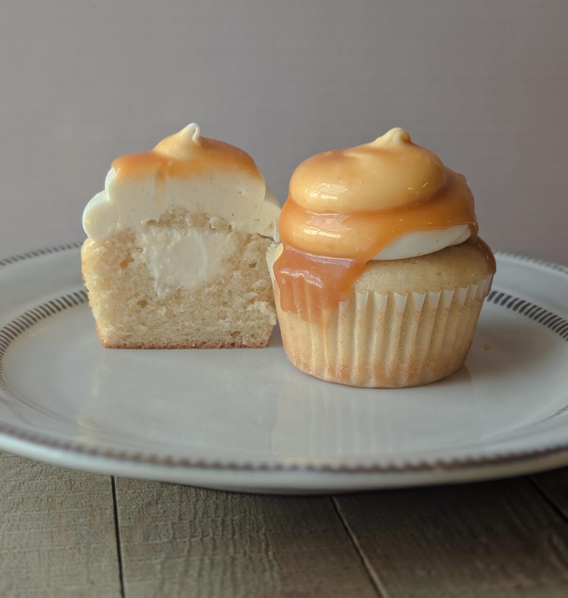Salted caramel vanilla bean cheesecake cupcake