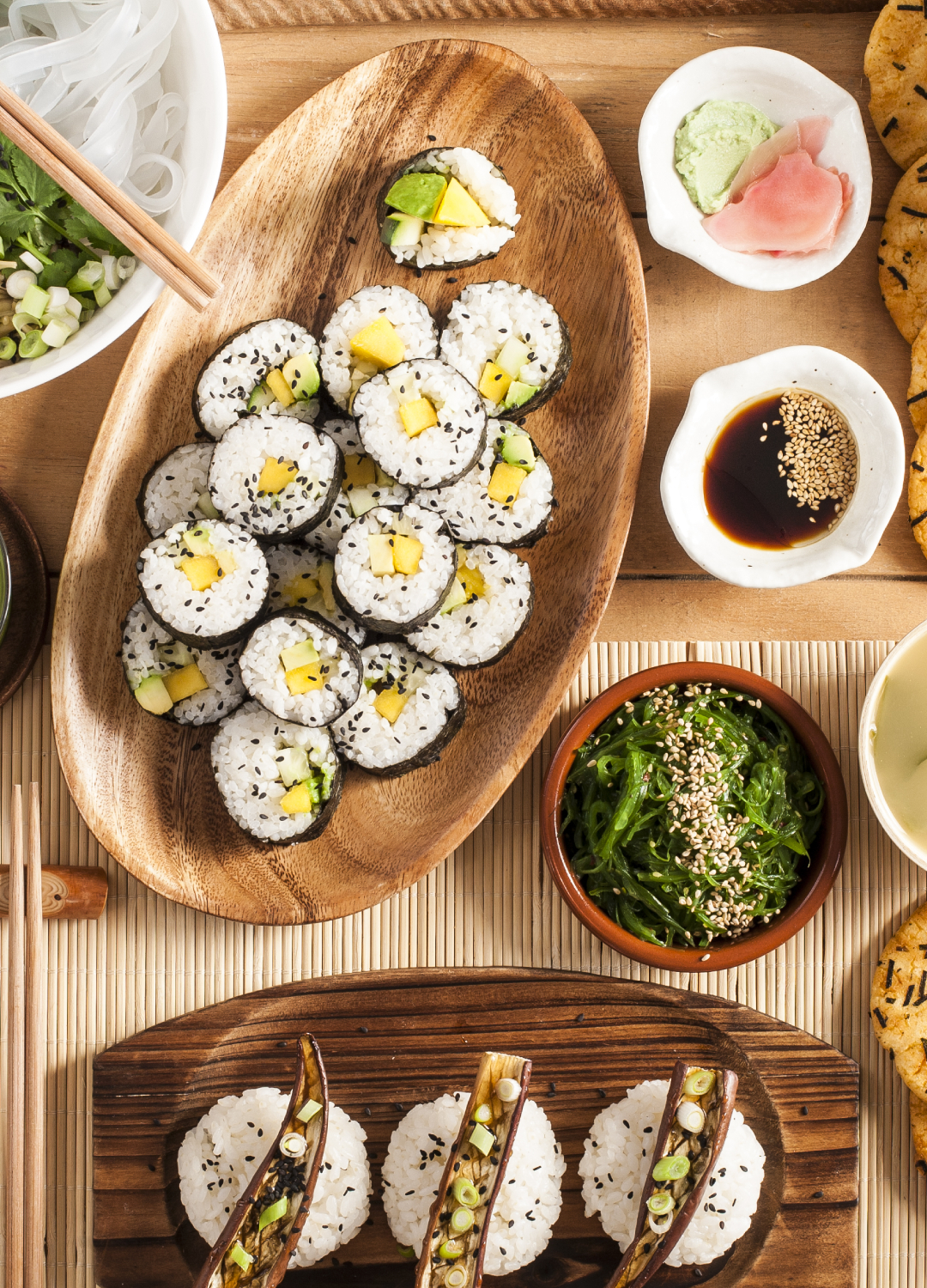 Sushi spread at home
