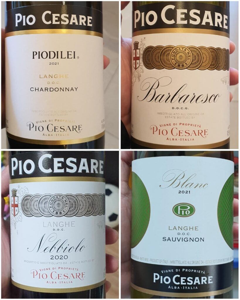 Pio Cesare Chardonnay, Barbaresco, Nebbiolo, and Sauvignon Blanc