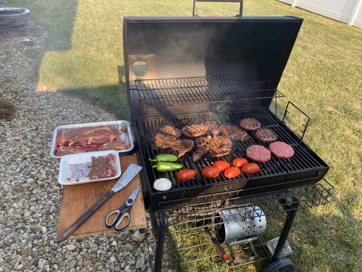 me and my dad making carne asada and some burgers!