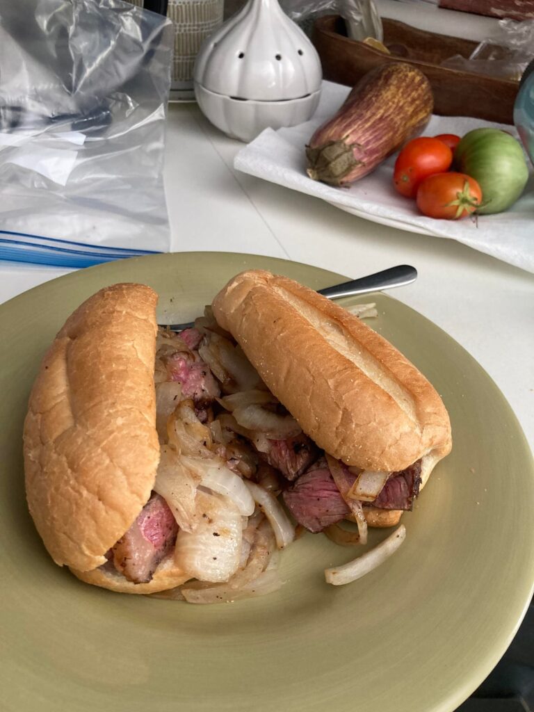 Strip steak sandwiches for lunch