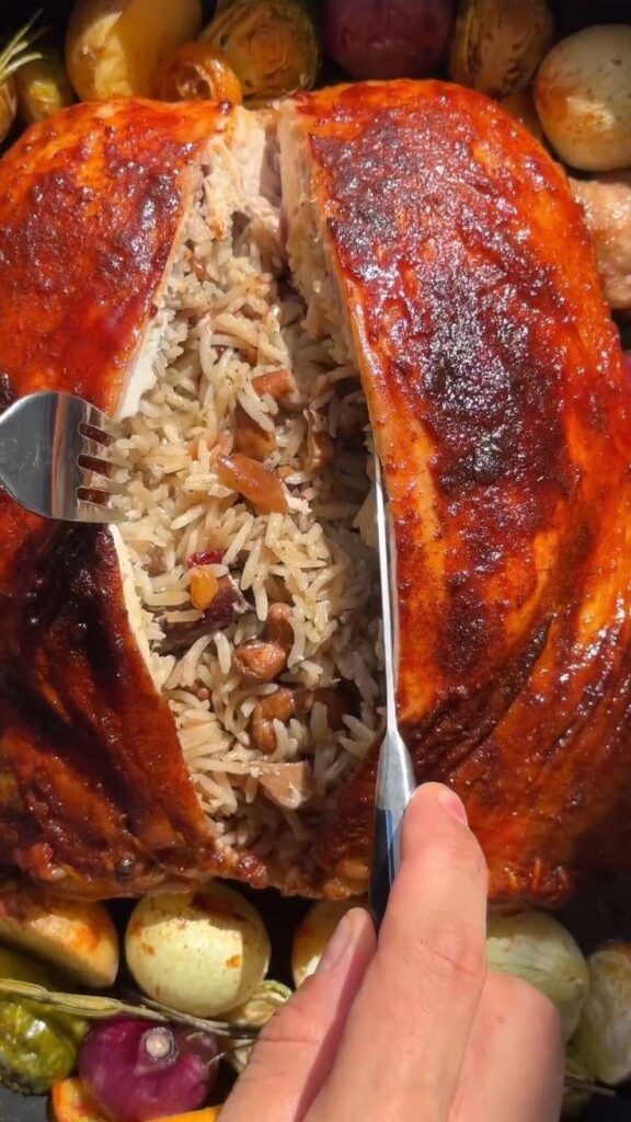 Chicken filled with rice