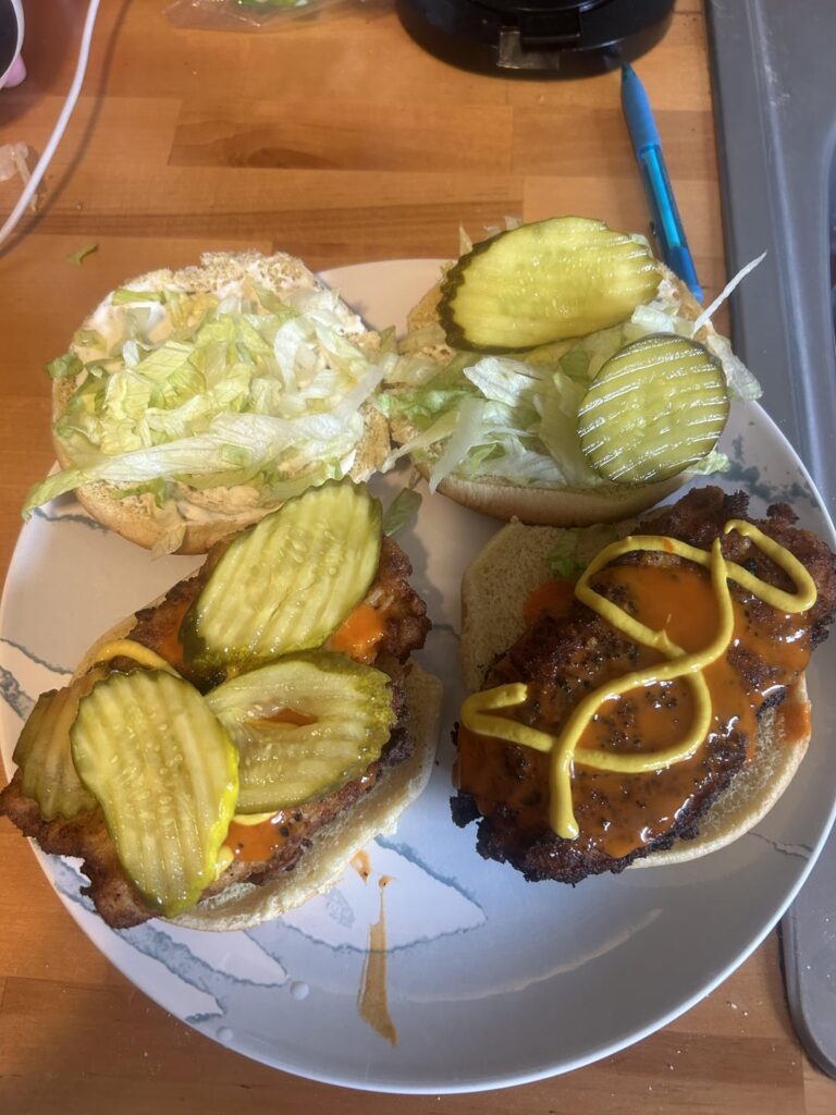Not the prettiest, but I made spicy veggie chicken sandwiches today!