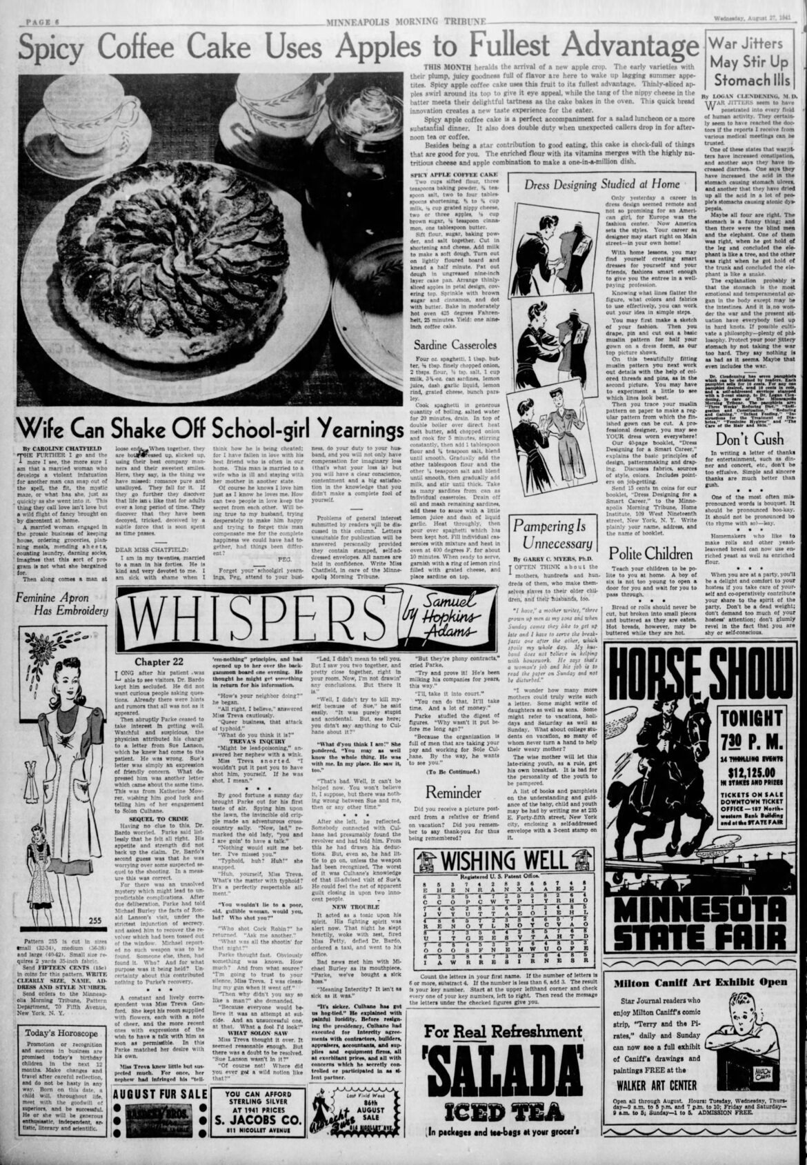 August 27, 1941: Spicy Apple Coffee Cake & Sardine Casseroles