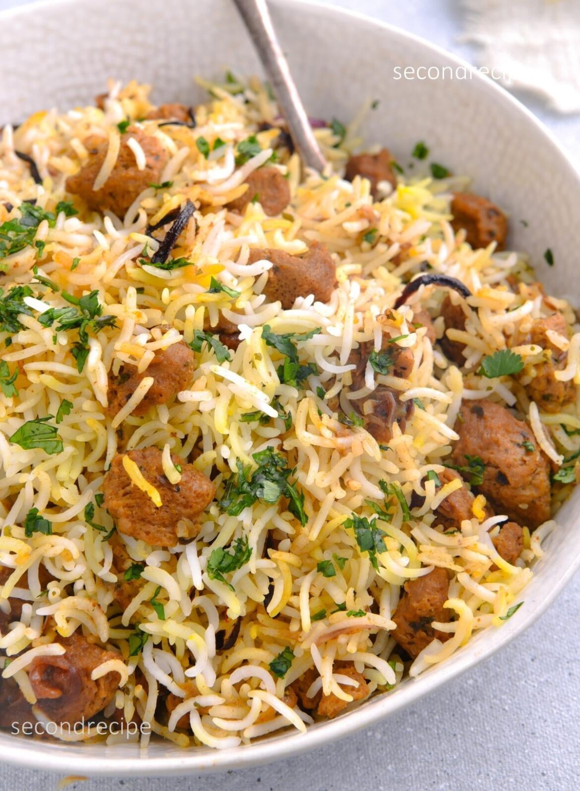 Vegan soy chunks biryani