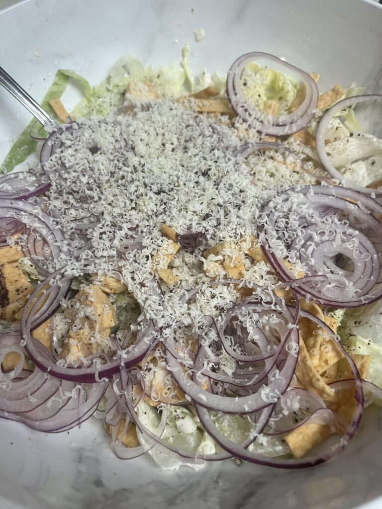 Too many onions in my chicken Caesar salad 😮‍💨😋