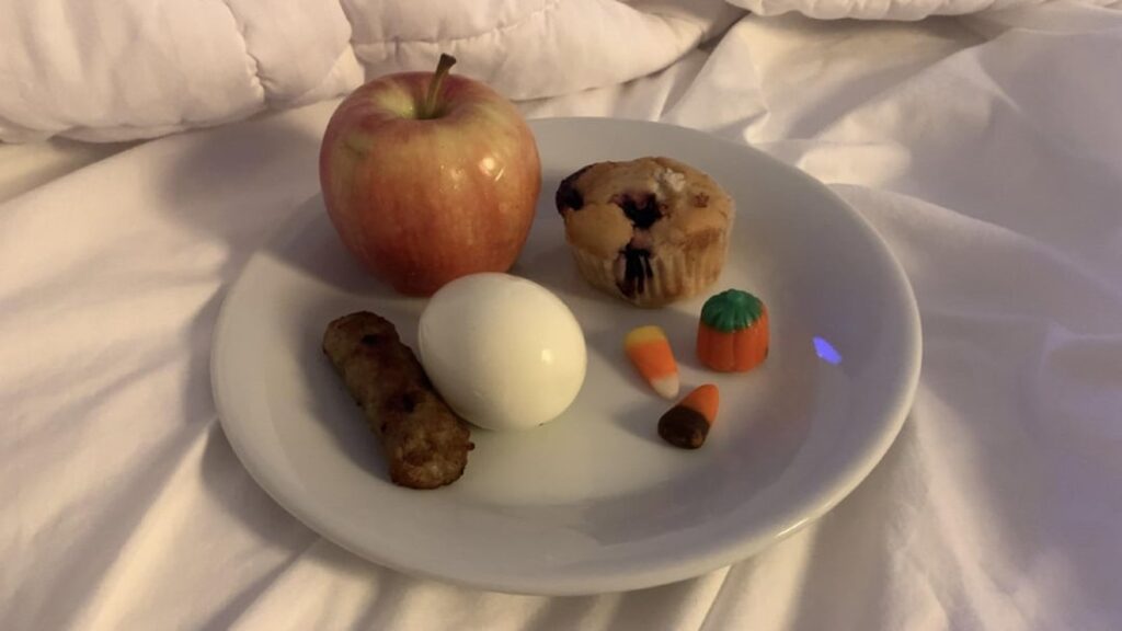 Accurate calorie estimate for this sad hotel breakfast?