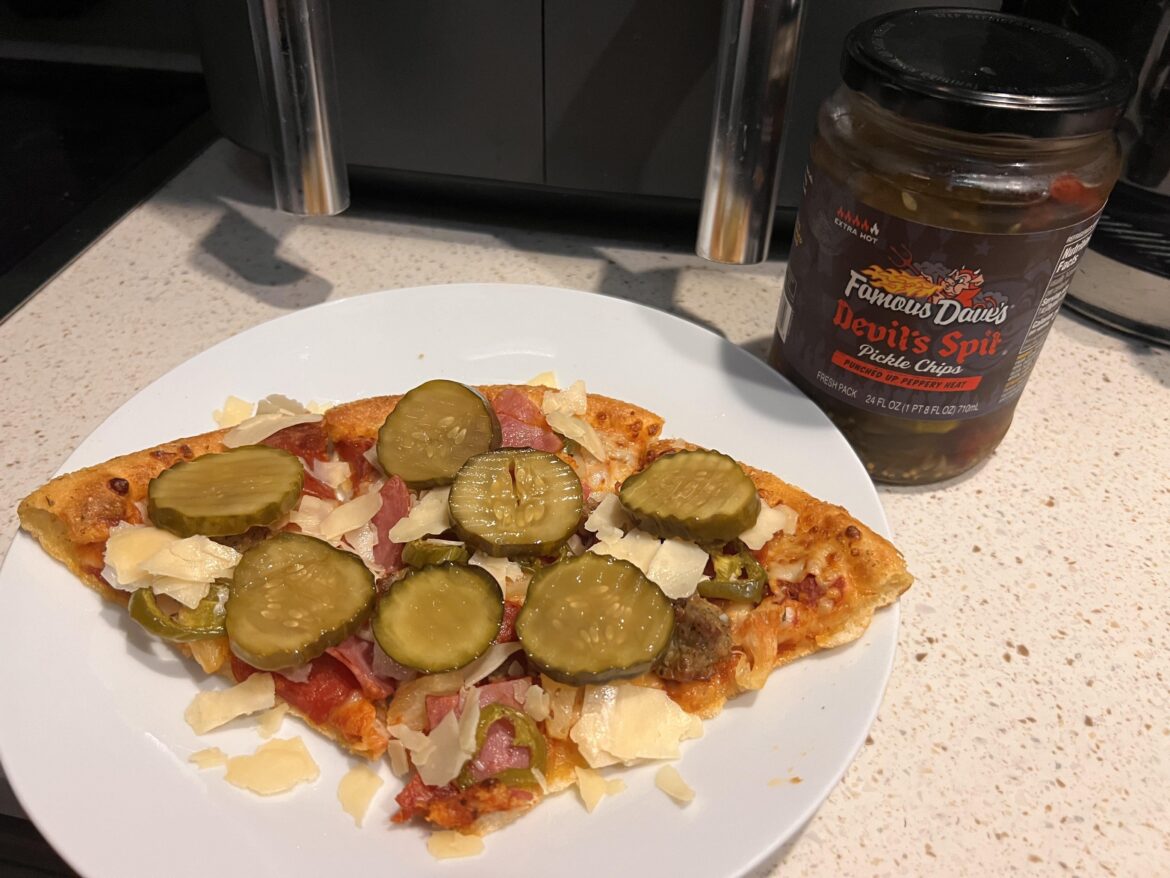 No pizza place where I live sells pickle pizza so I added this to Dominos. It is good.