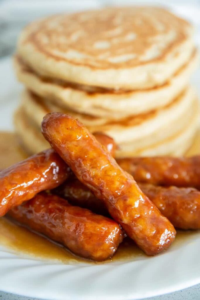 Breakfast sausage dipped in maple syrup