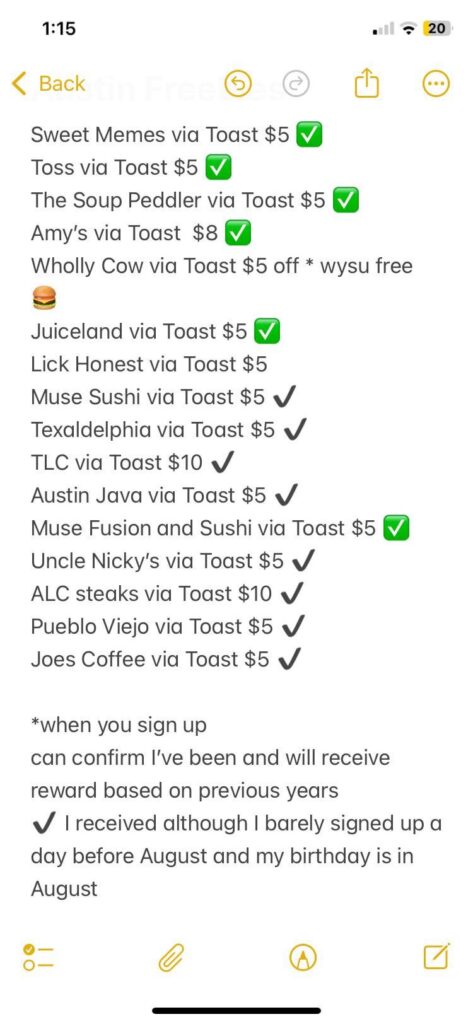 Austin Toast App Hack – Birthday Freebies/Cheapies 🎉