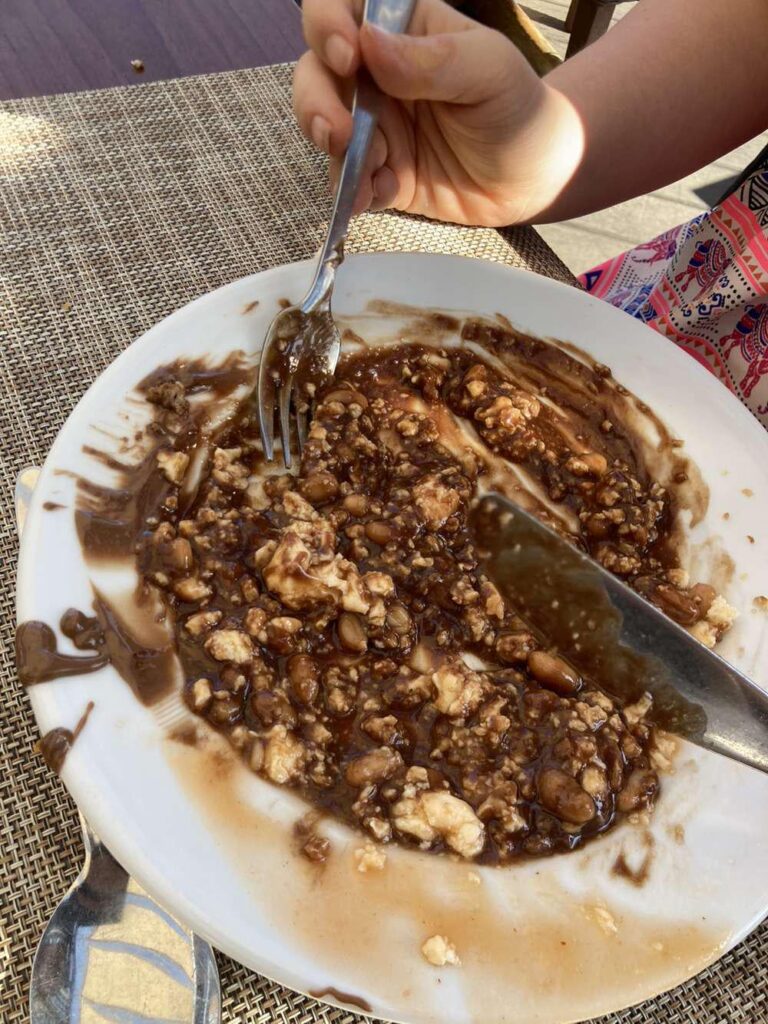 My mates sister ate baked beans, scrambled eggs and Nutella. Apparently it was good