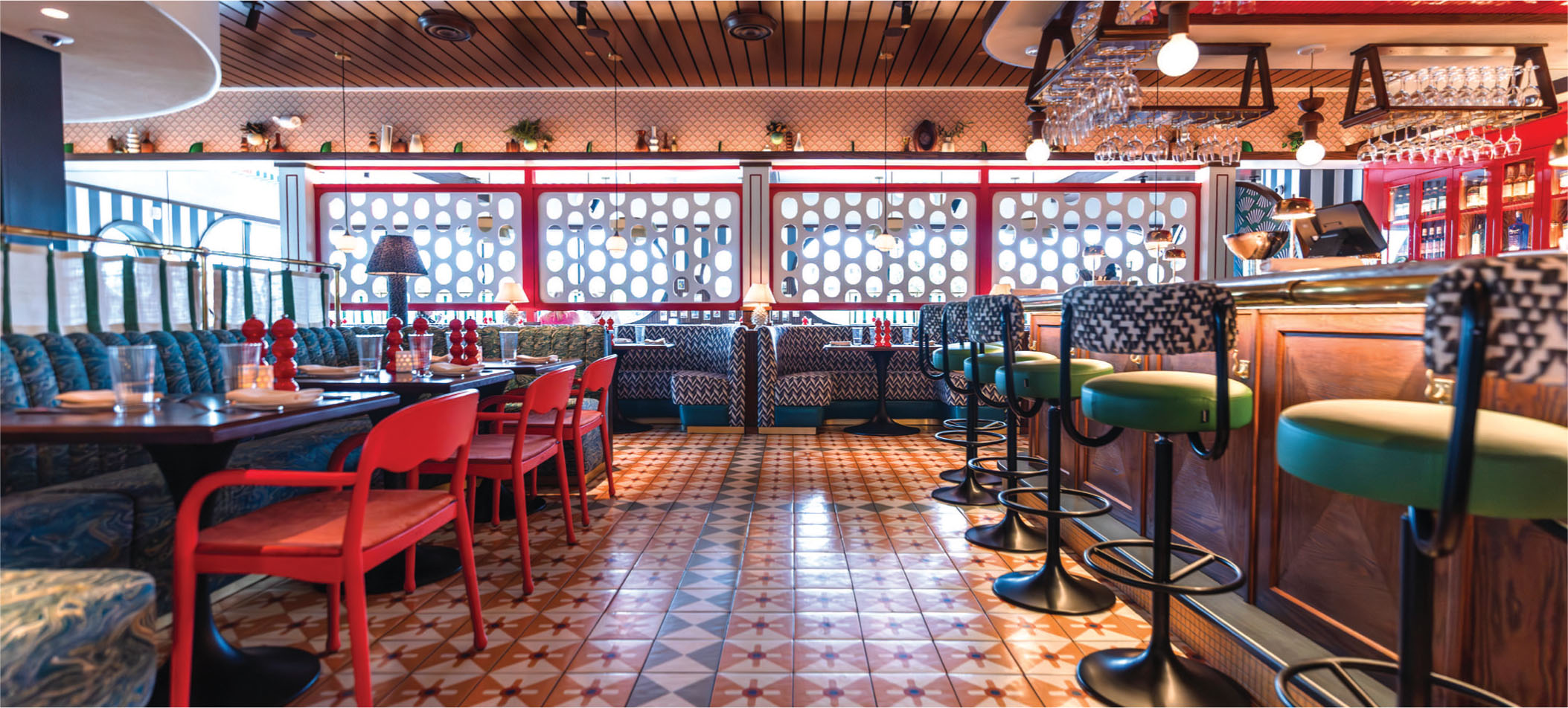 The colorful bar area