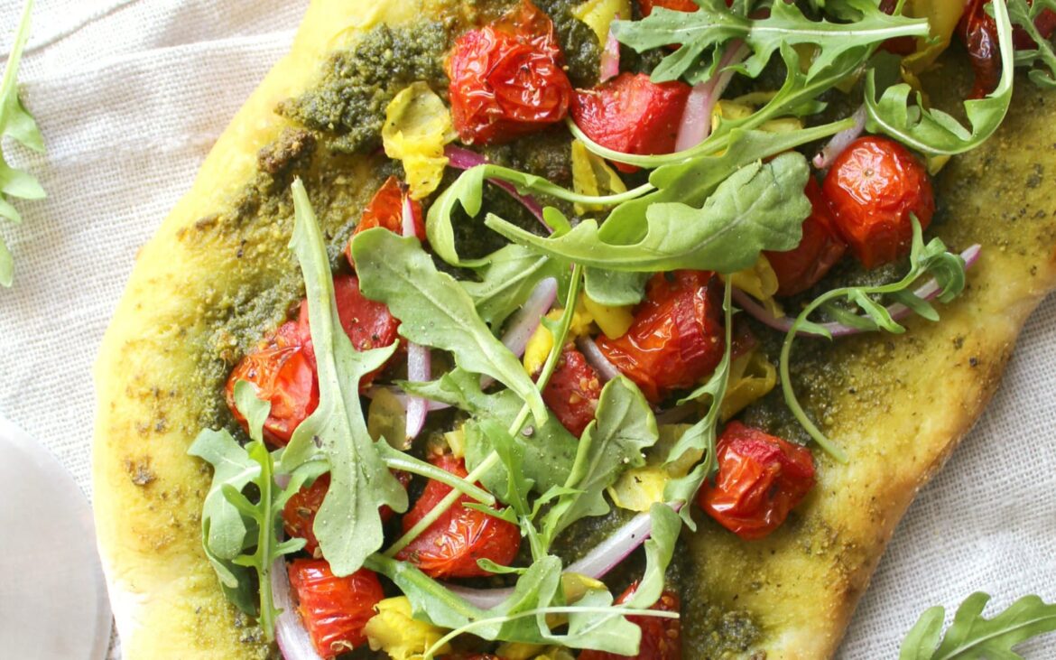 Mediterranean Pesto Flatbread [Vegan, Gluten-Free] – One Green Planet