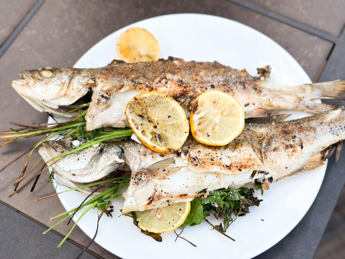 Grilled Branzino based on Daniel Gritzer’s Serious Eats guide: How to Grill a Whole Fish Like a Pro (It’s Easier Than You Think).