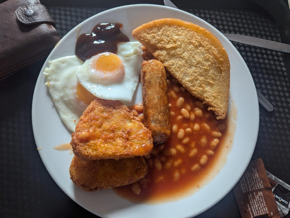 Work canteen breakfast, Cheshire, £3.60