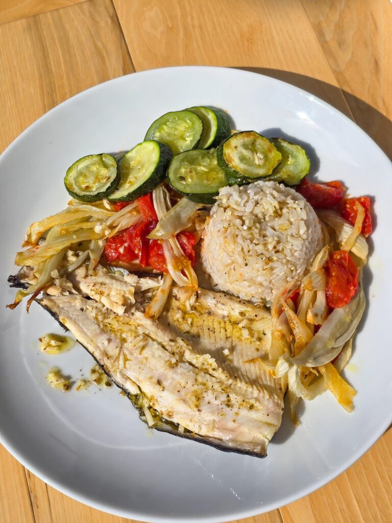 Roasted trout dinner