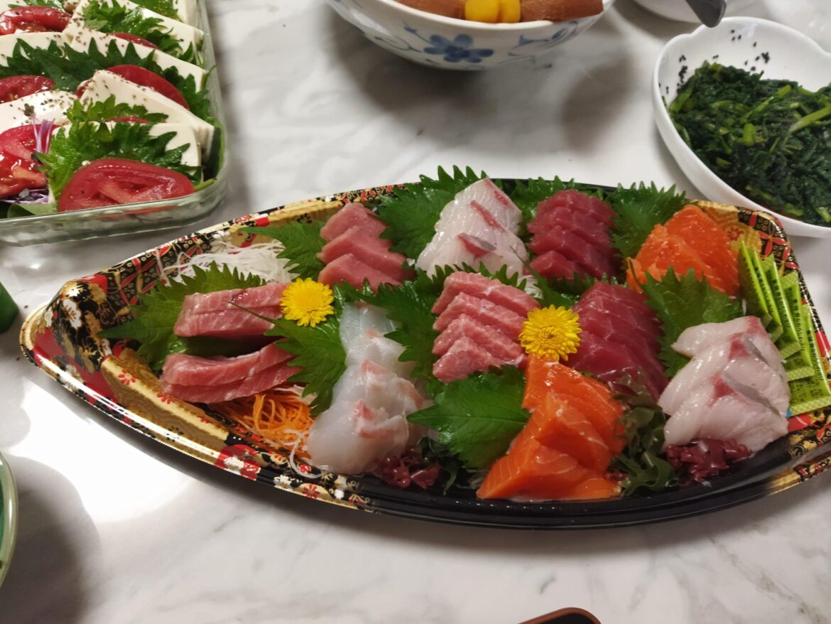 Sashimi platter, part of a dinner at a friend's house in Tokyo