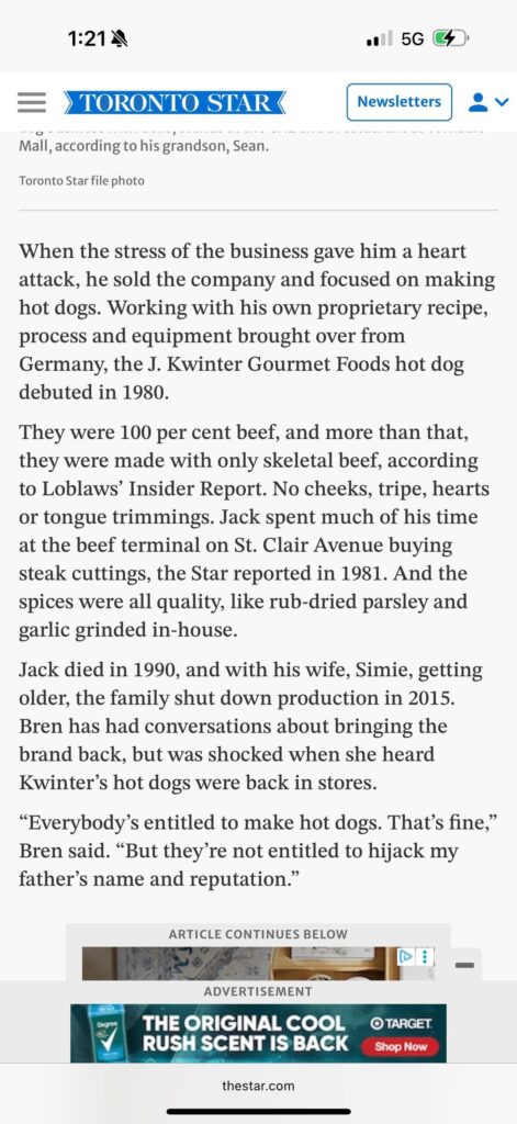 Anyone else confused about the Kwinters hot dog story? This article was a bit of a shock