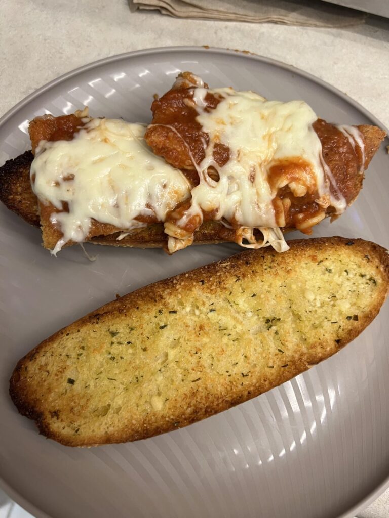 Chicken parm on garlic bread