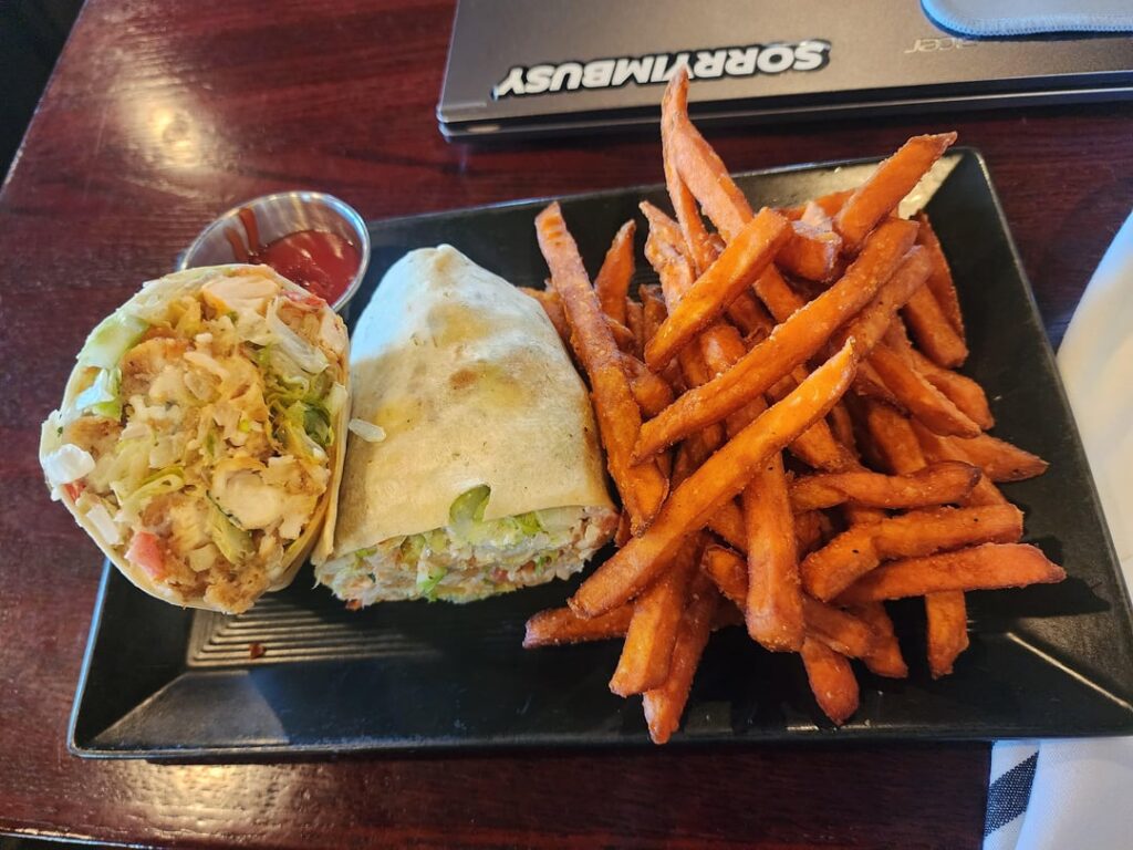 Buffalo chicken wrap with sweet potato fries, what do we think?