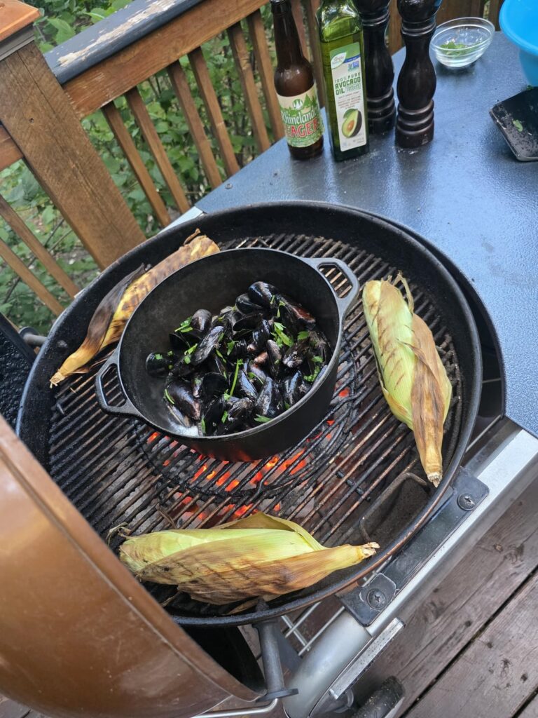 Mussels and farm stand corn on the Performer