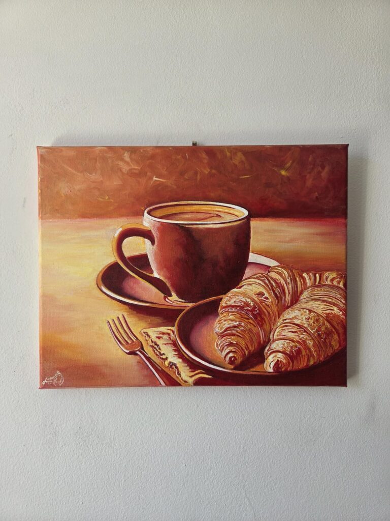 My new painting: Coffee & Crossiant, acrylic on canvas