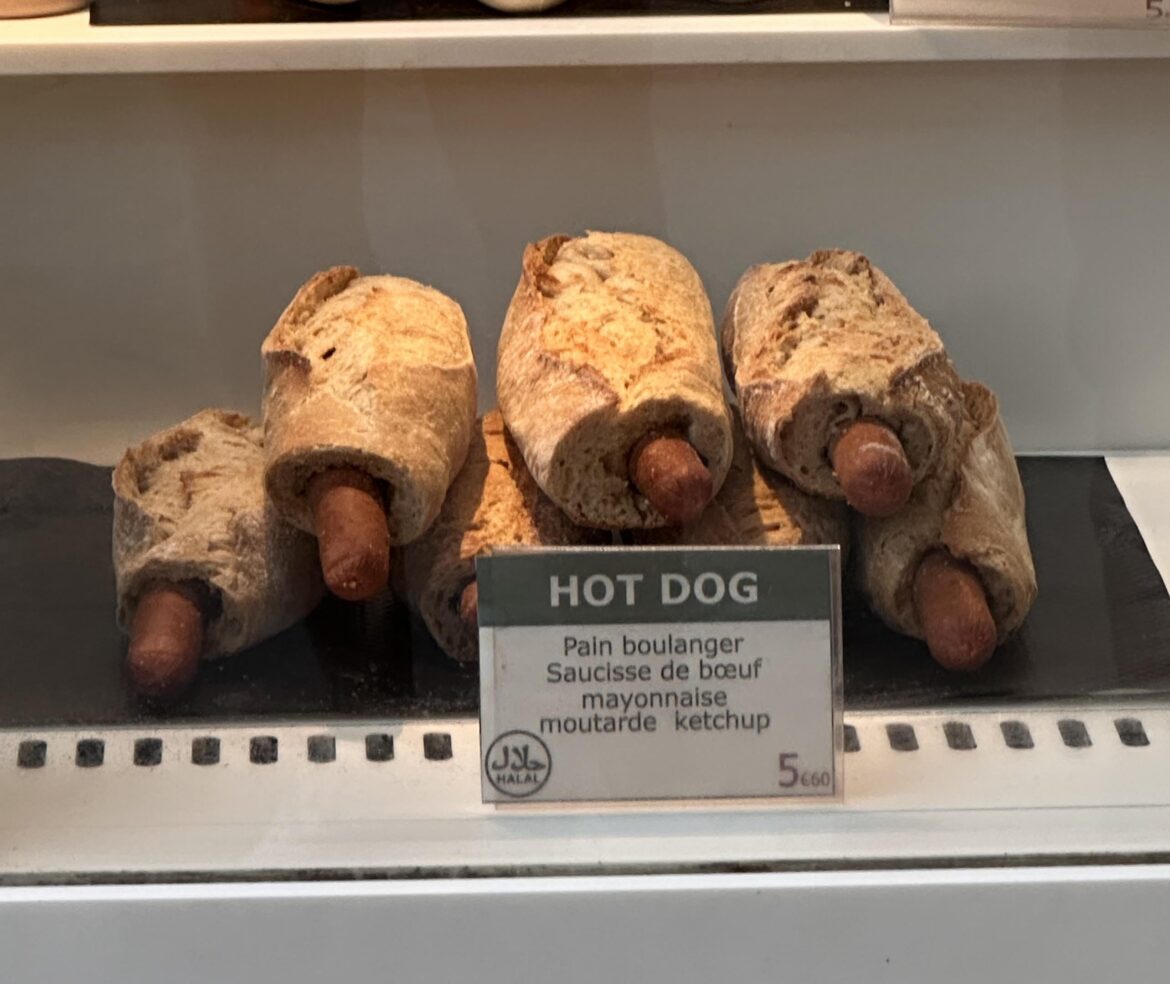 Seen at a mall in France- hot dog stuffed into a baguette?
