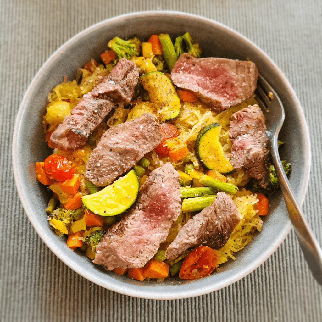 Spaghetti Squash Primavera with Sirloin