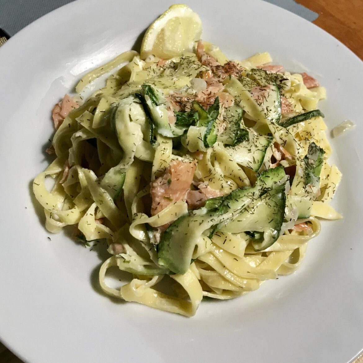 Salmon and courette pasta