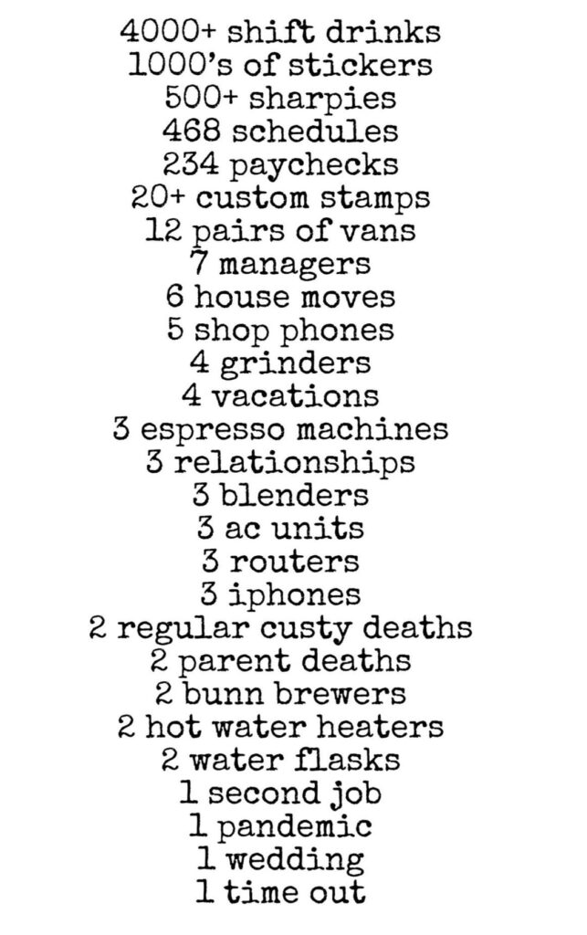 Today marks 9 years working at my coffee shop!