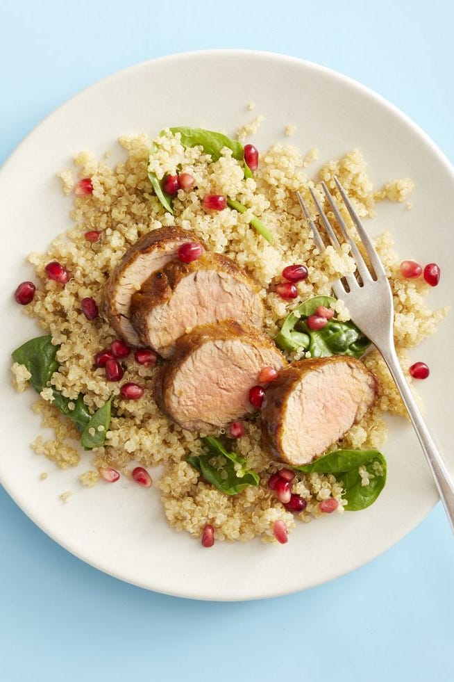 pork tenderloin with quinoa pilaf and pomegranate arils