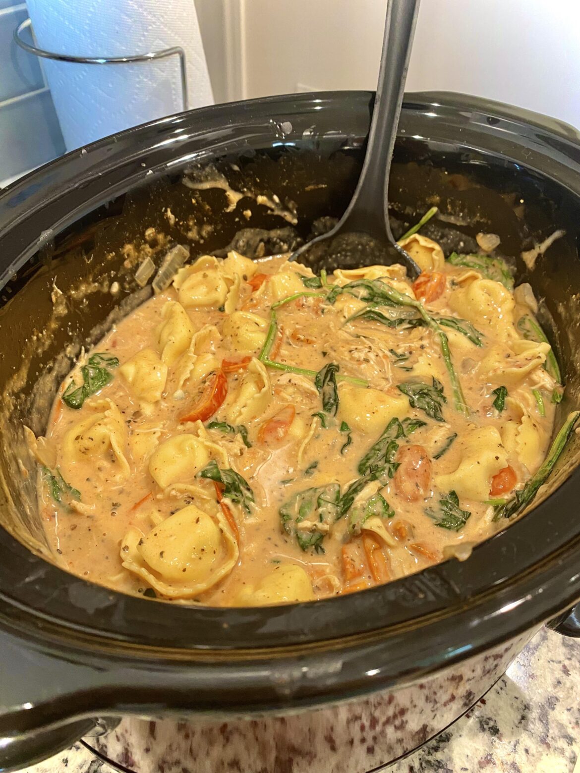 made The Soup (creamy chicken, spinach, tomato, and tortellini)