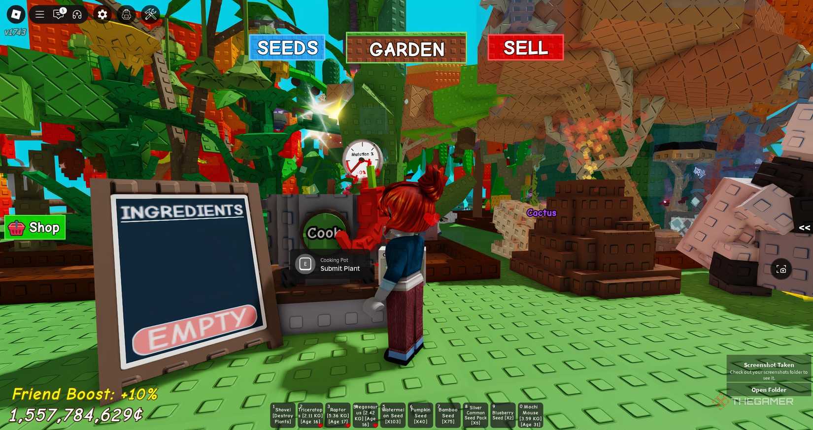 Putting crops in the Cooking Kit in Grow a Garden.