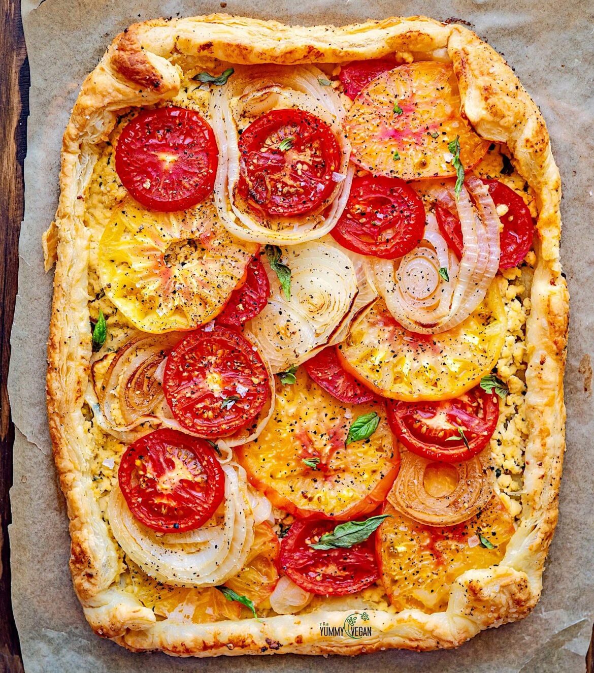 Tomato Onion Tart w/ Basil Ricotta