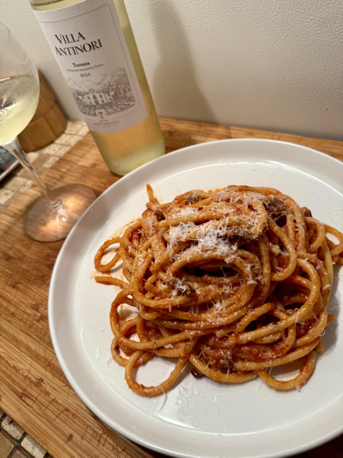 Fresh guanciale at the butcher shop sealed the bucatini all’Amatriciana deal tonight