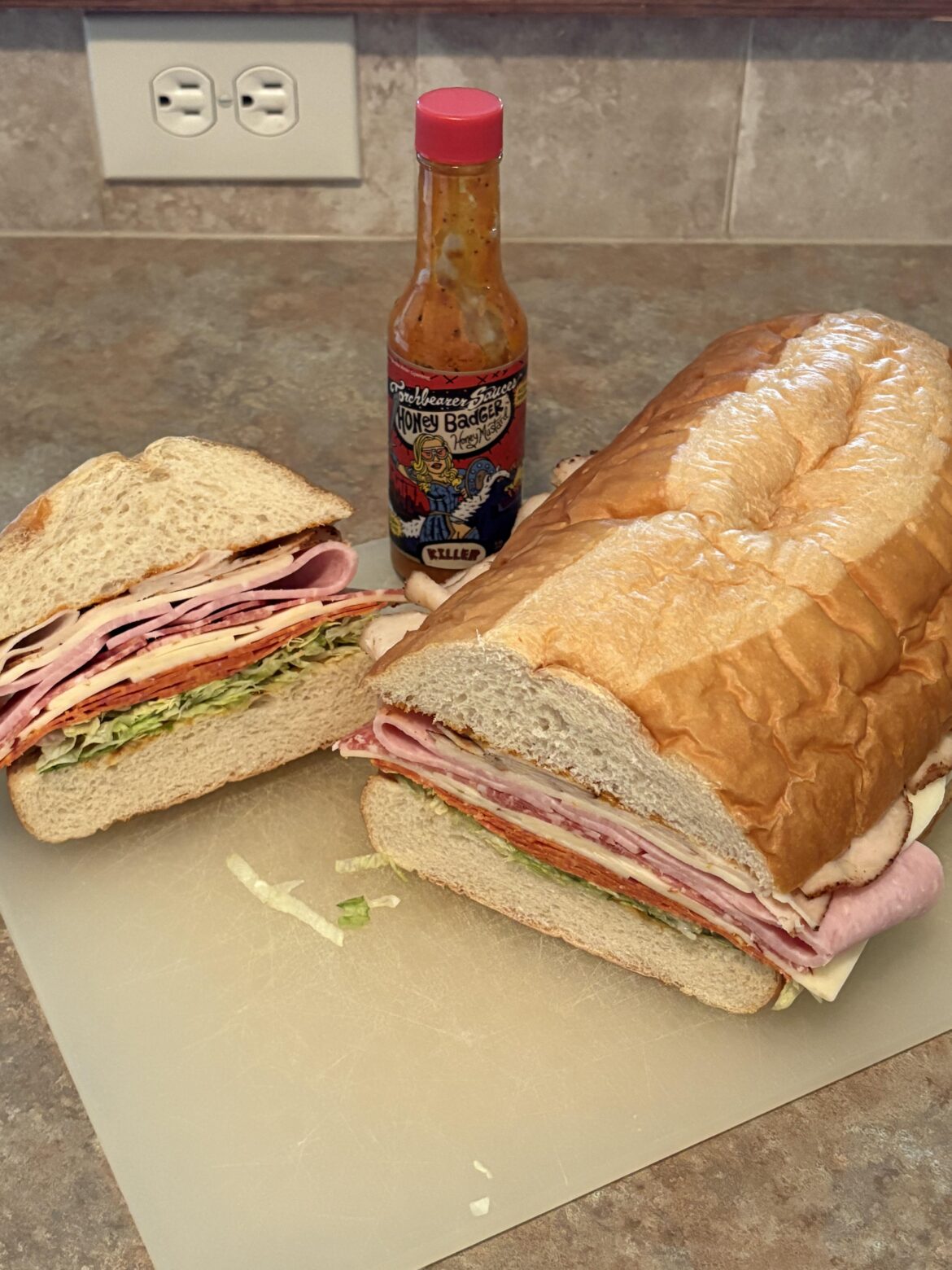 This sandwich is delicious but it is filling