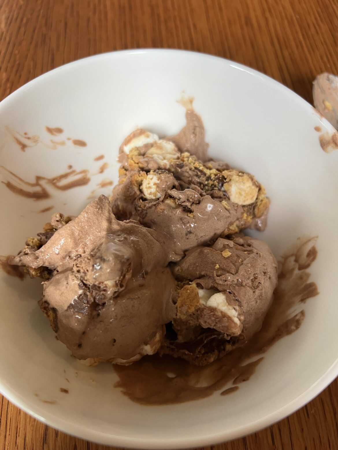 Not the prettiest, but my first attempt turned out delicious, and that's what counts! Chocolate S'mores ice cream.