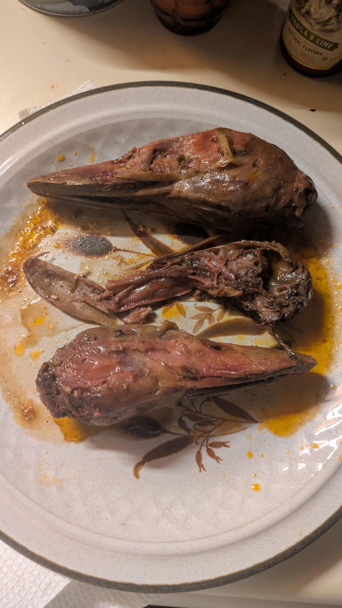 I had duck heads for lunch.