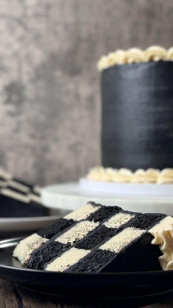 Checkerboard Cake! Black Cocoa Chocolate Cake + White Vanilla Cake