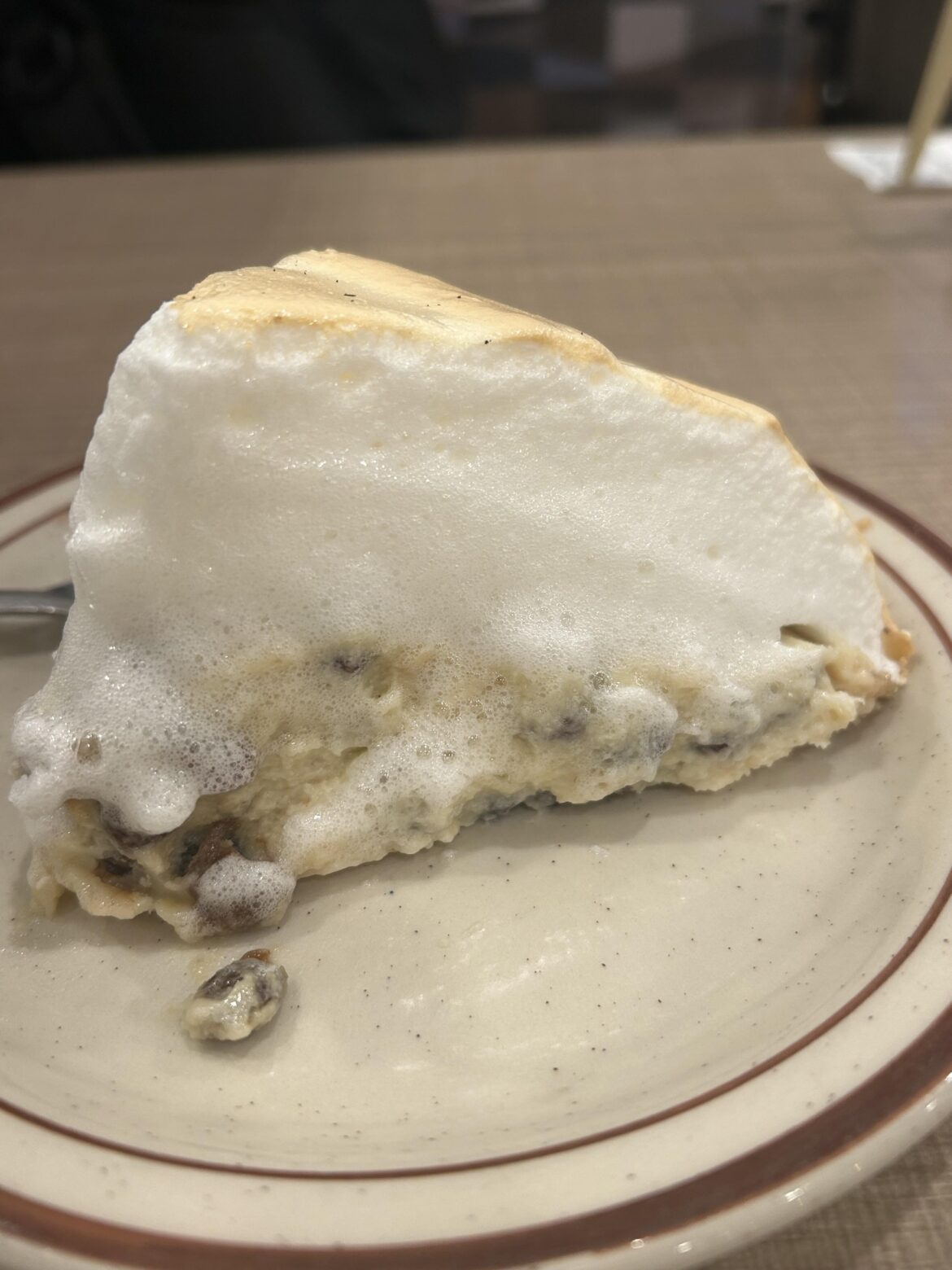 was told this belonged here. sour cream raisin pie. sounds bad, looks bad, tastes amazing.