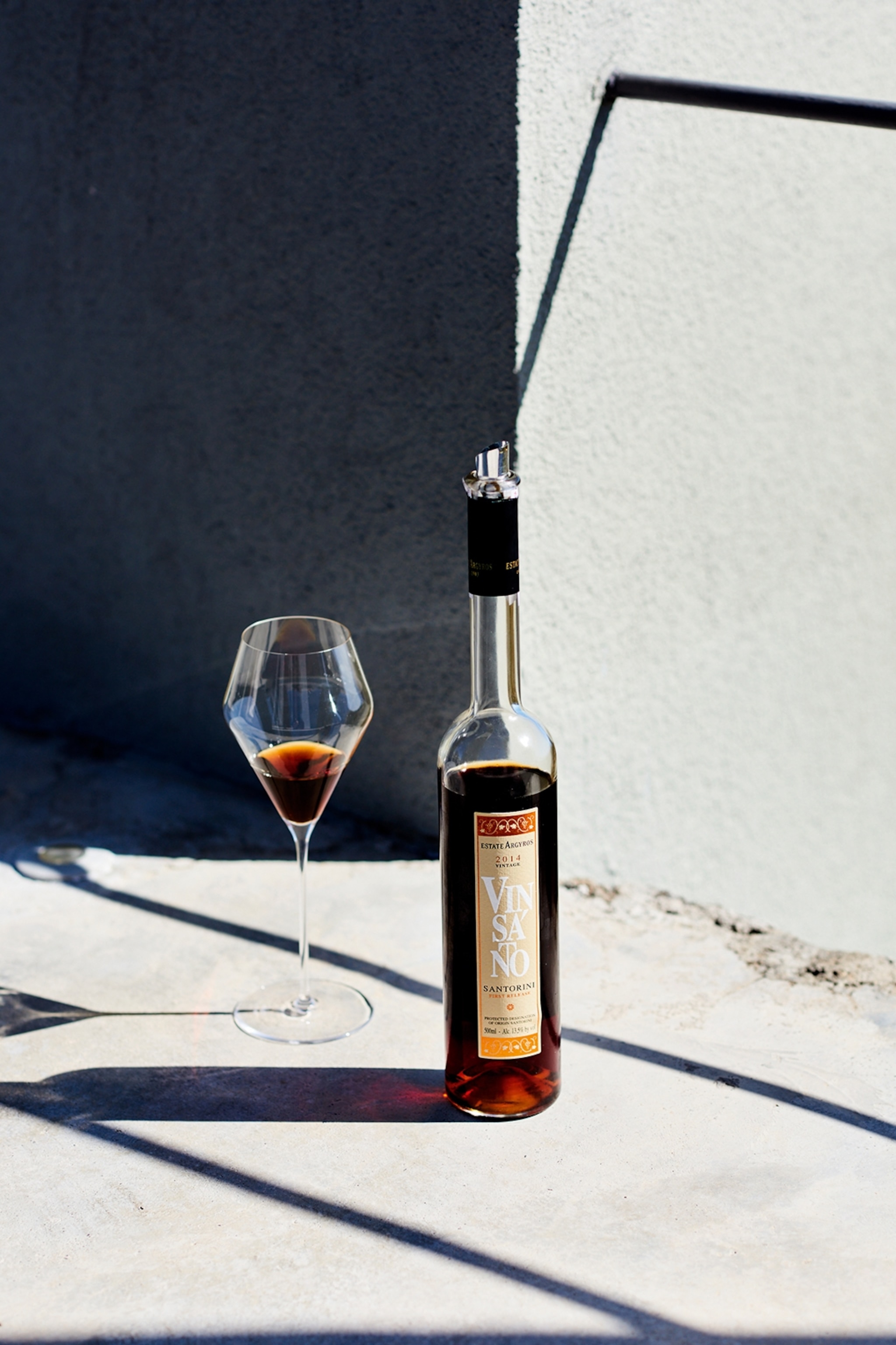A bottle of vinsanto from Estate Argyros.