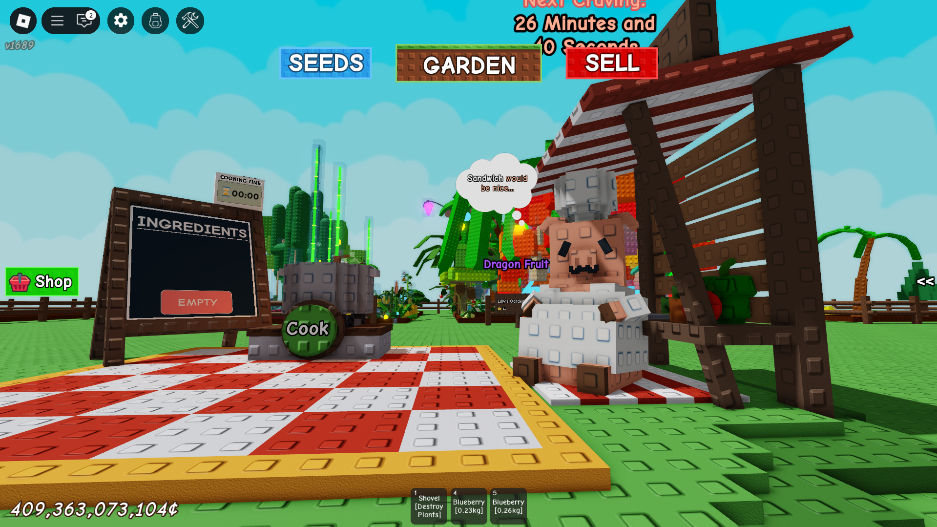 Roblox Grow a Garden cooking area with Chris P. the chef