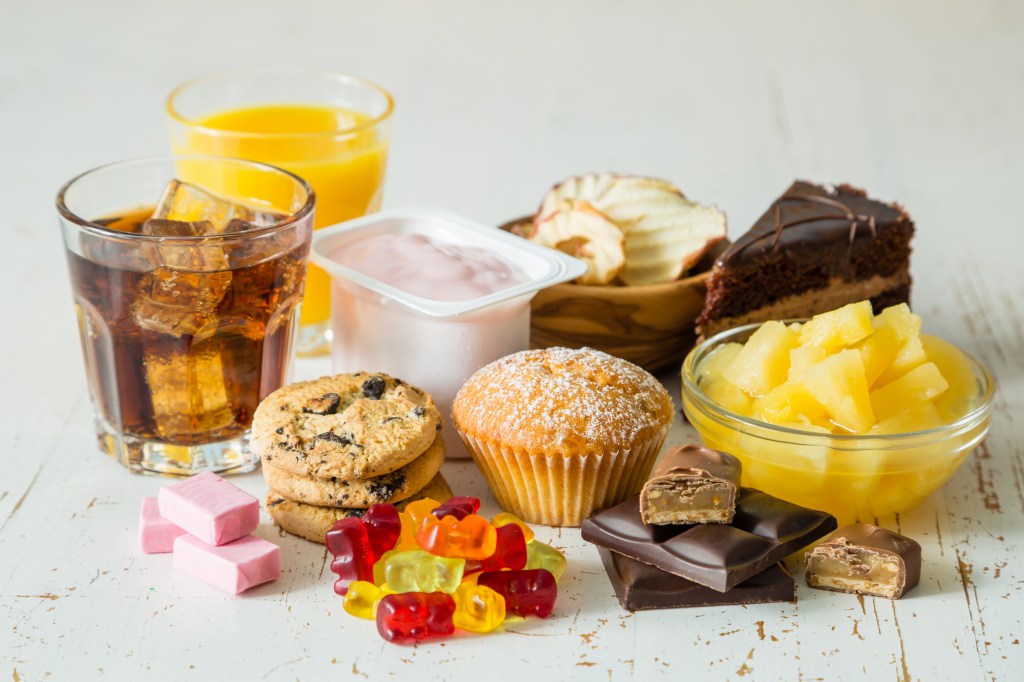Selection of foods high in sugar.