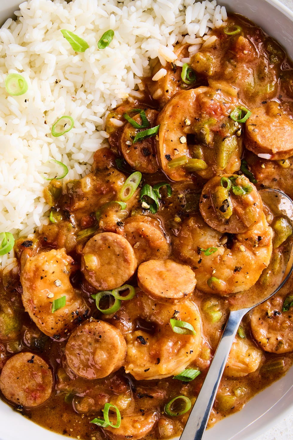 shrimp and sausage gumbo with green onions