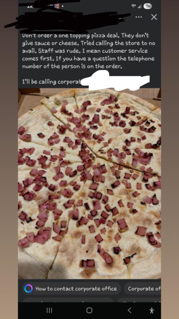 None pizza, 1 topping