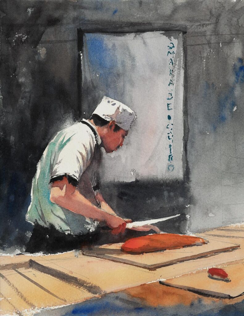 I recently had some Omakase in NYC so I painted the chef in watercolor